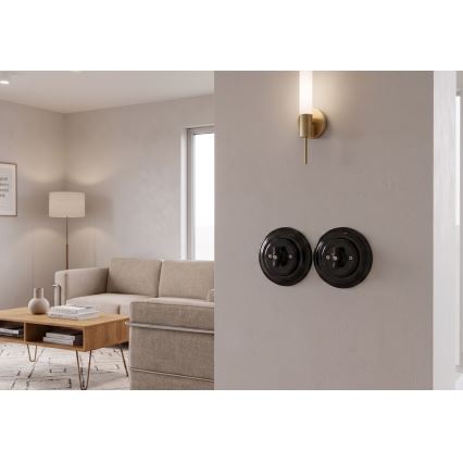 Bohemia-Design - Întrerupător retro rotativ din porțelan cu ramă nr. 7, negru
