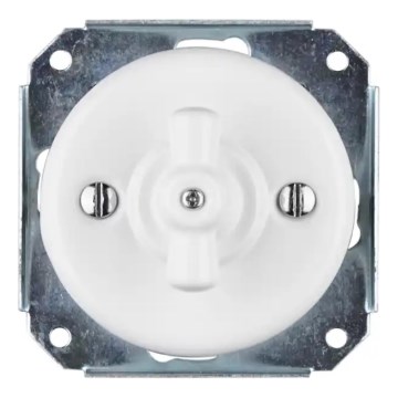 Bohemia-Design - Întrerupător retro rotativ din porțelan, fără ramă, nr. 1, alb