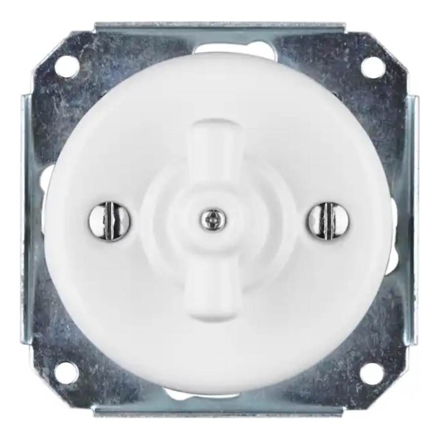 Bohemia-Design - Întrerupător retro rotativ din porțelan, fără ramă, nr. 1, alb