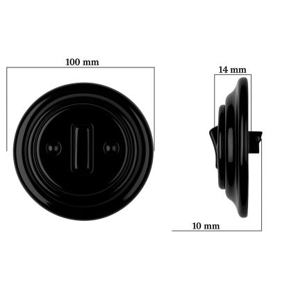 Bohemia-Design - Întrerupător retro simplu din porțelan cu ramă nr. 6, negru