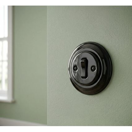 Bohemia-Design - Întrerupător retro simplu din porțelan cu ramă nr. 6, negru