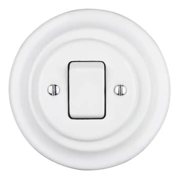 Bohemia-Design - Întrerupător retro simplu din porțelan cu ramă nr. 7, alb