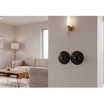 Bohemia-Design - Întrerupător rotativ retro din porțelan cu ramă nr. 1, negru
