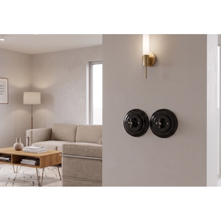 Bohemia-Design - Întrerupător rotativ retro din porțelan cu ramă nr. 1, negru