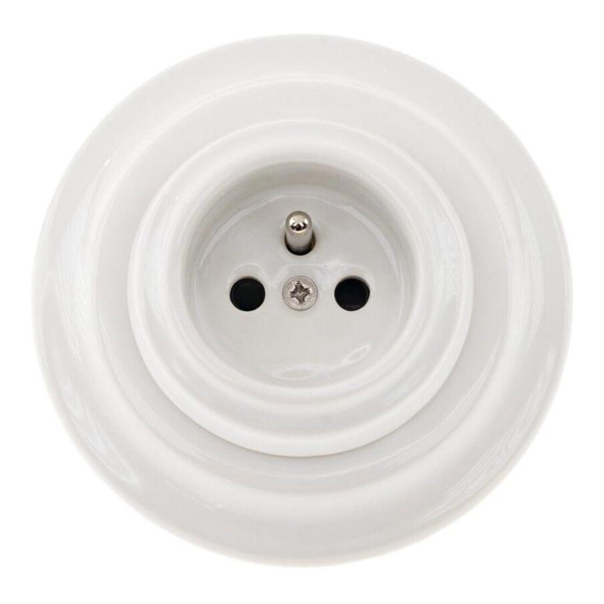 Bohemia-Design - Priză retro din porțelan pentru uz casnic, cu ramă, 250V/16A, albă