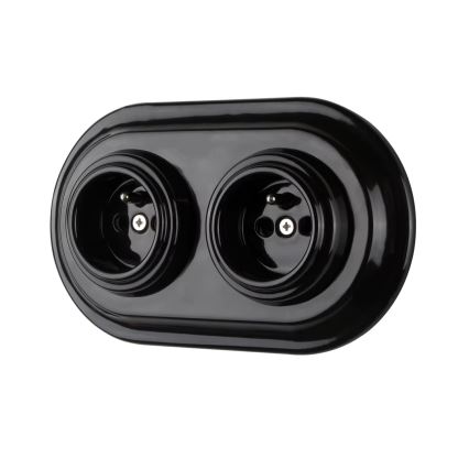 Bohemia-Design - Priză retro din porțelan pentru uz casnic, fără ramă, 250V/16A, neagră