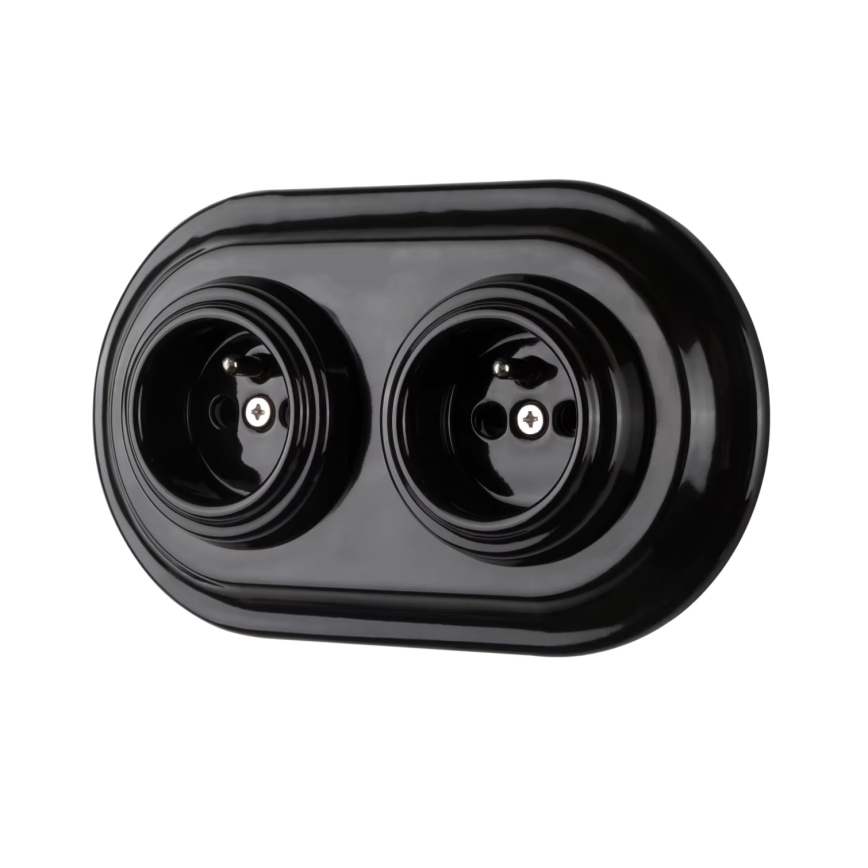 Bohemia-Design - Priză retro din porțelan pentru uz casnic, fără ramă, 250V/16A, neagră