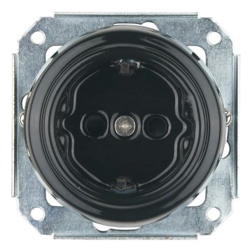 Bohemia-Design - Priză Schuko retro din porțelan, 250V/16A, fără ramă, neagră