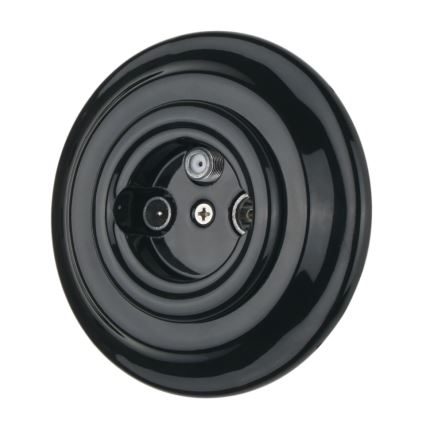 Bohemia-Design - Priză TV/SAT-W retro din porțelan cu ramă, neagră