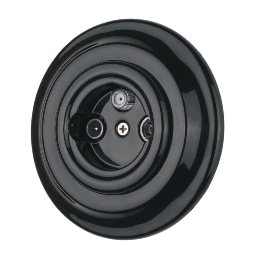 Bohemia-Design - Priză TV/SAT-W retro din porțelan cu ramă, neagră