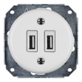 Bohemia-Design -Priză USB retro din porțelan, fără ramă, 2x USB-A, albă