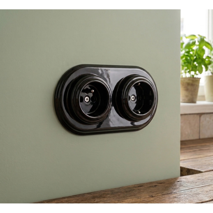 Bohemia-Design - Ramă dublă retro din porțelan, neagră