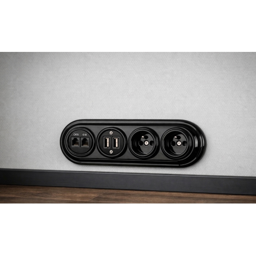 Bohemia-Design - Ramă retro din porțelan pentru 4 module, neagră