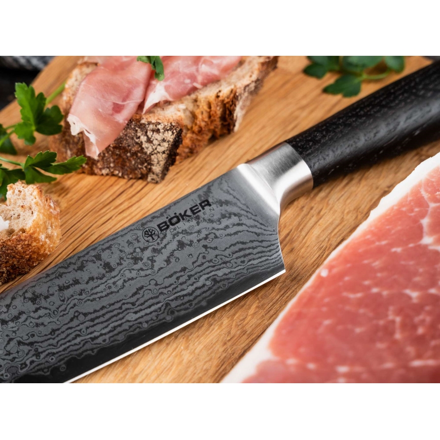 Böker - Cuțit de bucătar din oțel damasc DAMAST, 19,8 cm, mâner din stejar