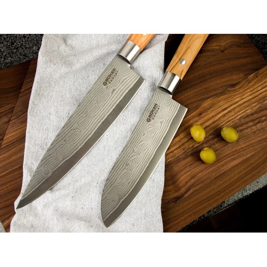 Böker - Cuțit de bucătărie din oțel damasc DAMAST OLIVE 21,2 cm mâner din lemn de măslin