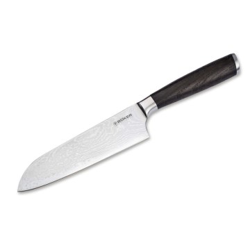 Böker - Cuțit de bucătărie santoku DAMAST, lamă din oțel damasc, 16,5 cm, mâner din stejar