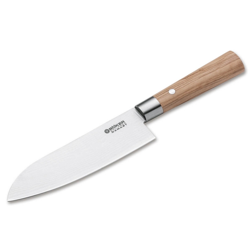 Böker - Cuțit de bucătărie santoku din oțel damasc DAMAST OLIVE 17,2 cm lemn de măslin