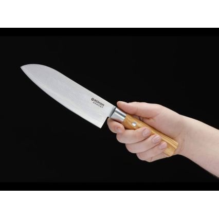 Böker - Cuțit de bucătărie santoku din oțel damasc DAMAST OLIVE 17,2 cm lemn de măslin