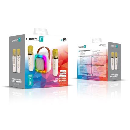 CONNECT IT CSP-1010-BG - Boxă LED RGB cu două microfoane wireless (2Mic), 5 W/1200 mAh + 2x 400 mAh, crem/auriu