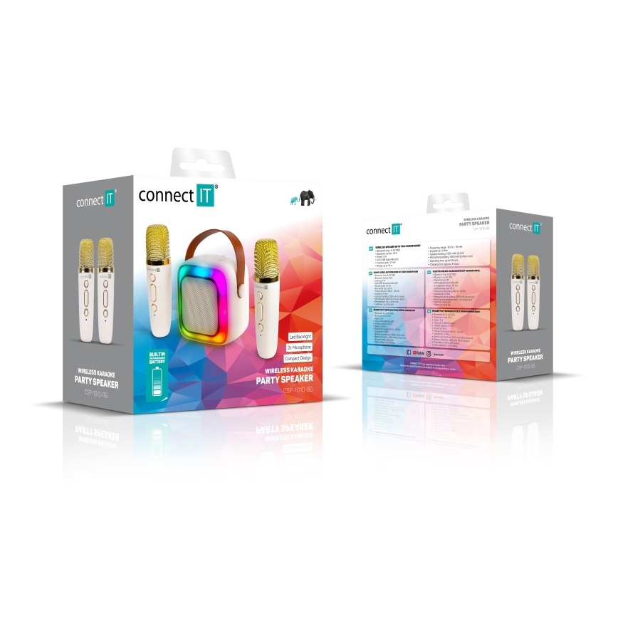 CONNECT IT CSP-1010-BG - Boxă LED RGB cu două microfoane wireless (2Mic), 5 W/1200 mAh + 2x 400 mAh, crem/auriu