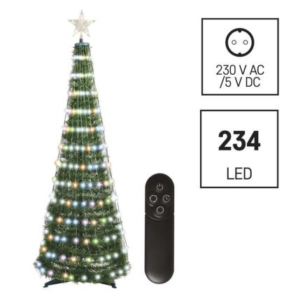 Brad de Crăciun LED RGB cu instalație luminoasă 234xLED/16 moduri 1,5m + telecomandă