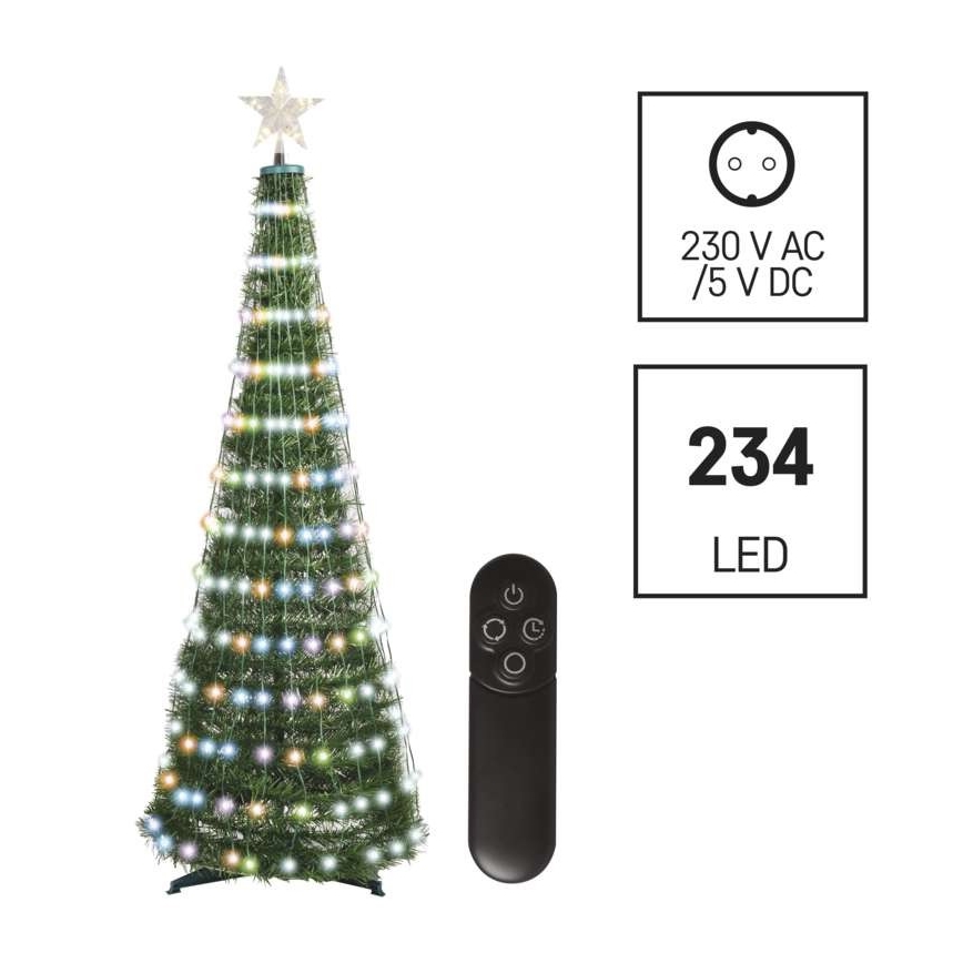 Brad de Crăciun LED RGB cu instalație luminoasă 234xLED/16 moduri 1,5m + telecomandă