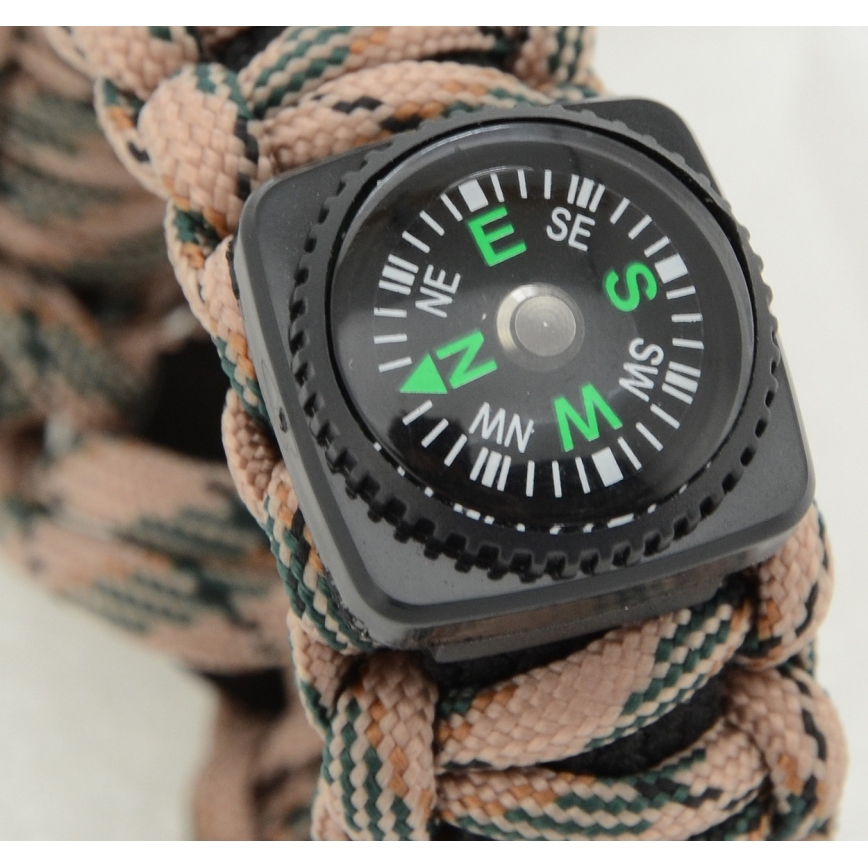 Brățară multifuncțională bej cu busolă și cremene și amnar