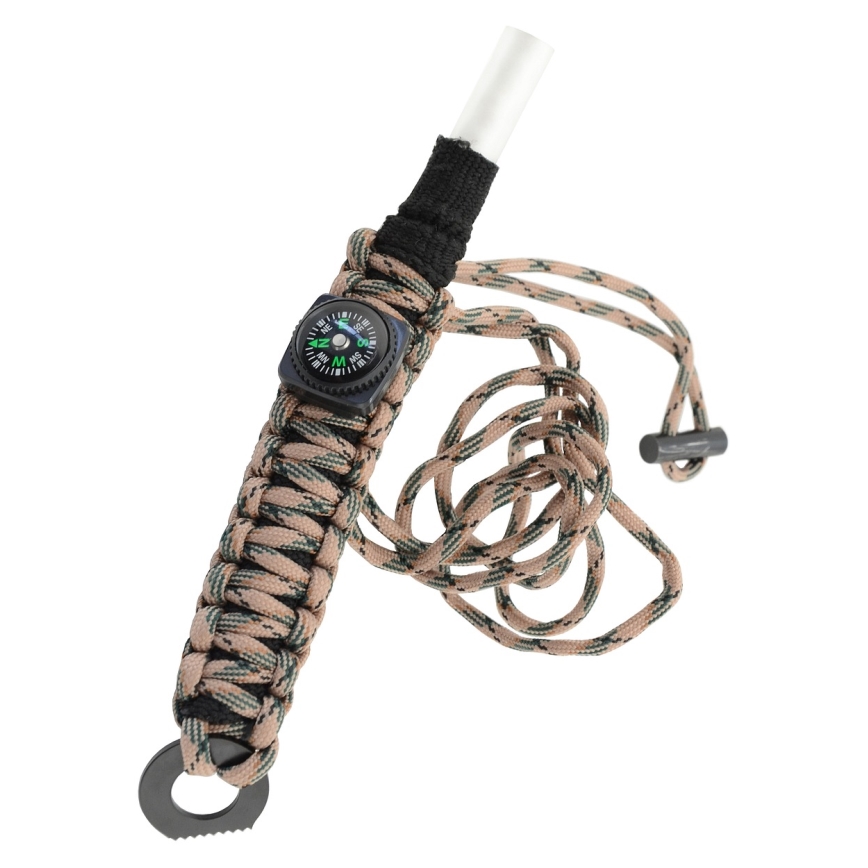 Brățară multifuncțională bej cu busolă și cremene și amnar