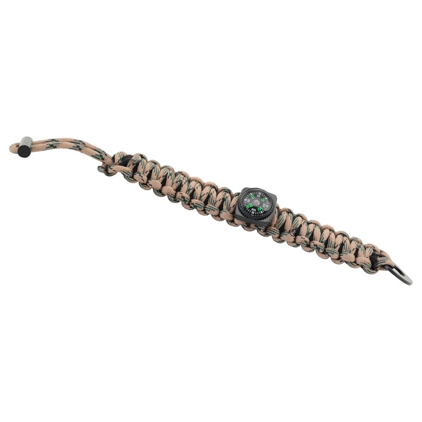 Brățară multifuncțională bej cu busolă și cremene și amnar