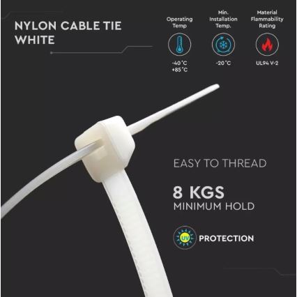 Bride din plastic 2,5x100mm 100 buc. albe