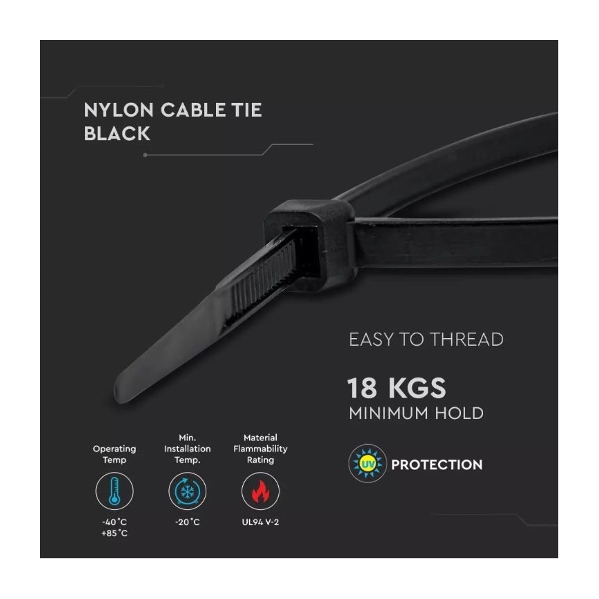 Bride din plastic 3,5x200mm 100 buc. negre