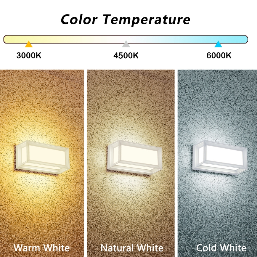 Brilagi - Aplică LED de exterior PARKER, 12W, 230V, 3000/4500/6000K, alb, IP44