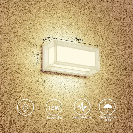 Brilagi - Aplică LED de exterior PARKER, 12W, 230V, 3000/4500/6000K, alb, IP44