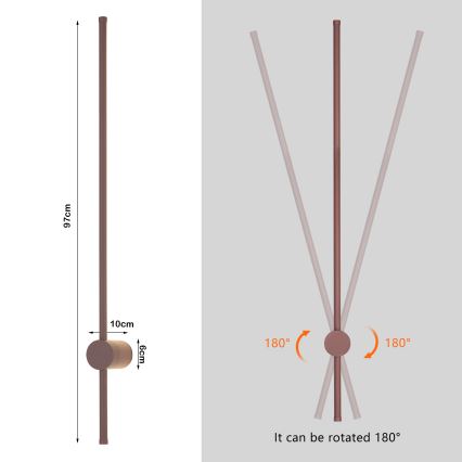 Brilagi - Aplică de perete LED pentru exterior AURA, 20 W, 230 V, 3000 K, IP54, 97 cm, maro, CRI 90