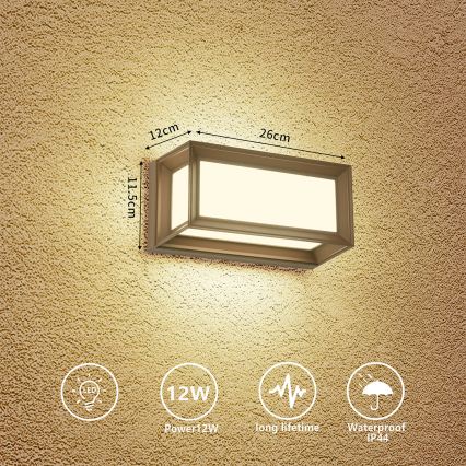 Brilagi - Aplica de perete pentru exterior PARKER LED, 12W, 230V, 3000/4500/6000K, maro, IP44