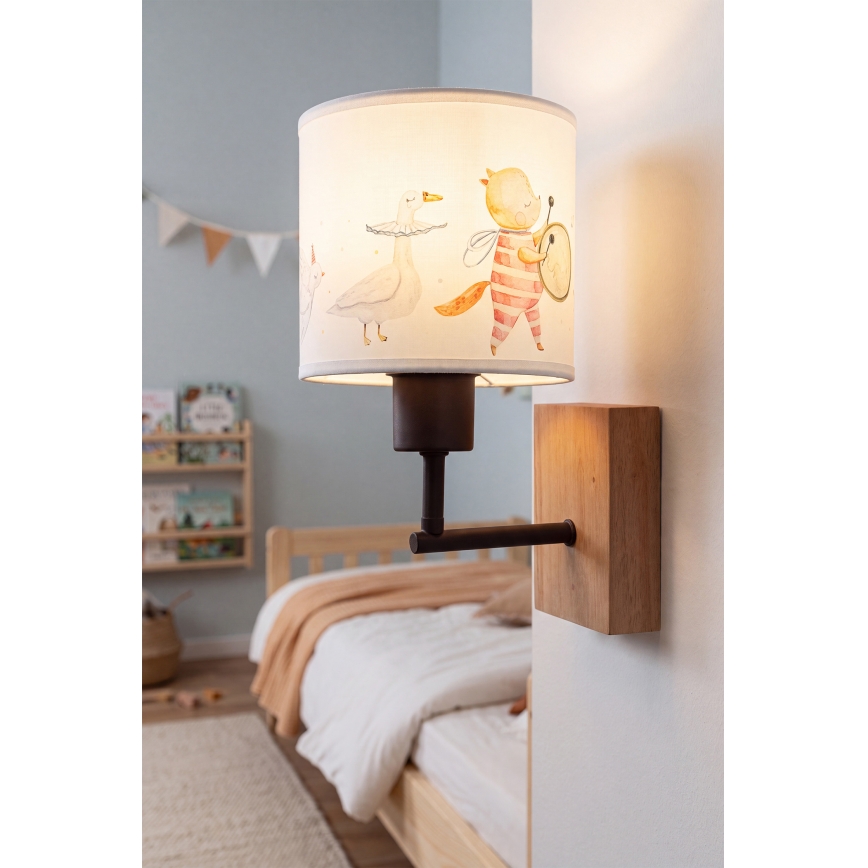 Brilagi - Lampă de perete pentru copii BOBO WOOD 1xE27/25W/230V stejar/negru/alb/cu animale