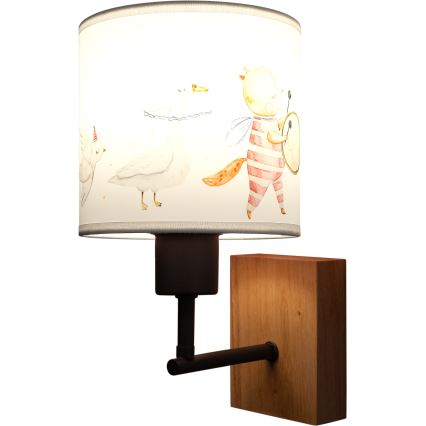 Brilagi - Lampă de perete pentru copii BOBO WOOD 1xE27/25W/230V stejar/negru/alb/cu animale