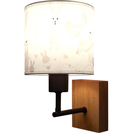 Brilagi - Lampă de perete pentru copii BOBO WOOD 1xE27/25W/230V stejar/negru/alb/iepurași