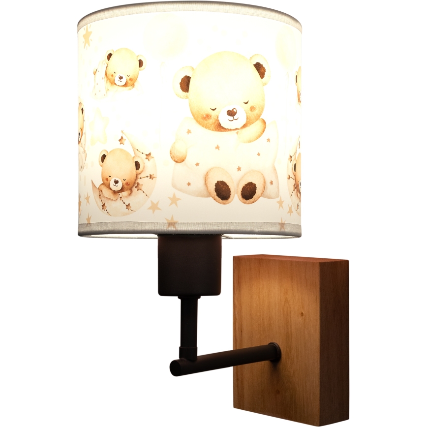 Brilagi - Lampă de perete pentru copii BOBO WOOD 1xE27/25W/230V stejar/negru/alb/ursuleți