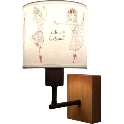 Brilagi - Lampă de perete pentru copii BOBO WOOD 1xE27/25W/230V stejar/negru/alb/roz/balerine
