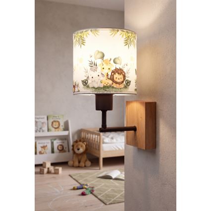 Brilagi - Lampă de perete pentru copii BOBO WOOD 1xE27/25W/230V stejar/negru/alb/verde/junglă