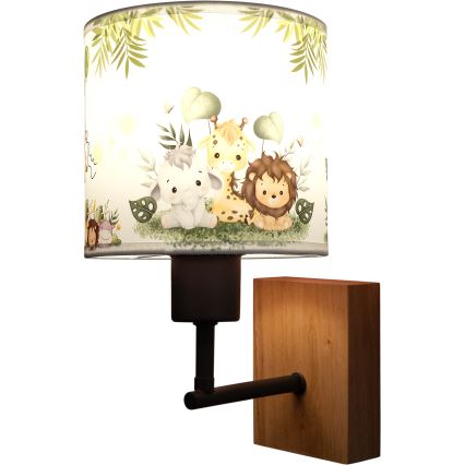 Brilagi - Lampă de perete pentru copii BOBO WOOD 1xE27/25W/230V stejar/negru/alb/verde/junglă