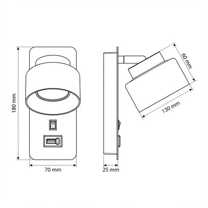 Brilagi - Aplica de perete cu port USB AURA LUX, 1xGX53/30W/230V, negru/auriu