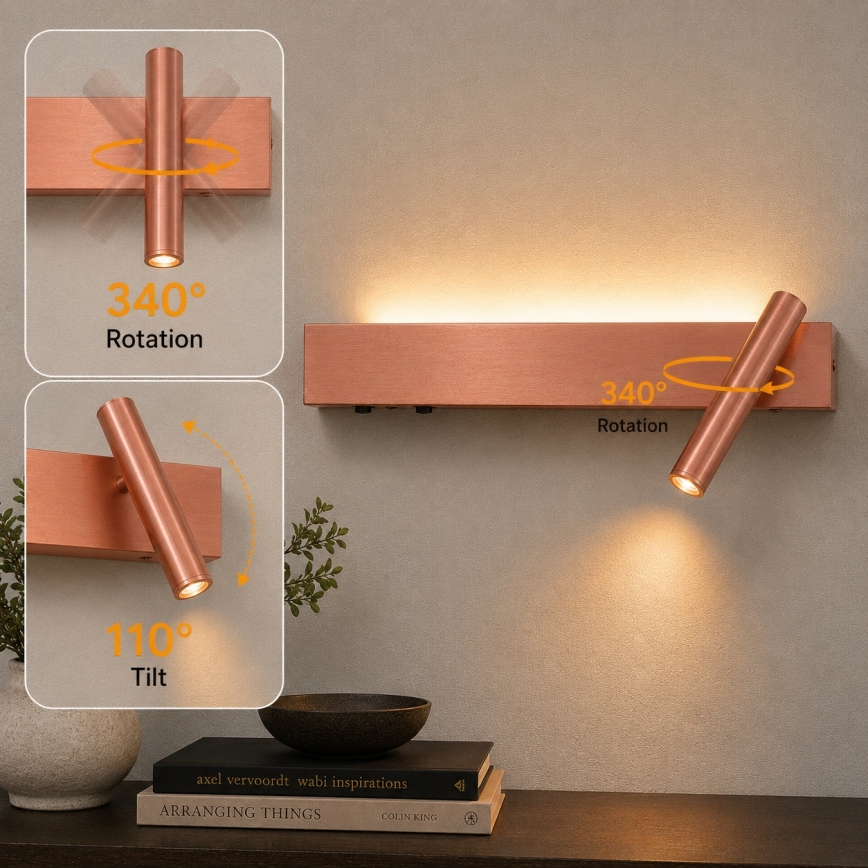 BRILAGI - Aplica de perete tip spot LED ARLIX LED/3W/230V + LED/7W, bronz, CRI 90
