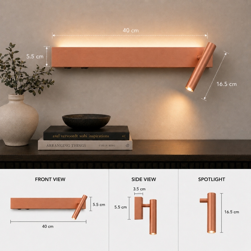 BRILAGI - Aplica de perete tip spot LED ARLIX LED/3W/230V + LED/7W, bronz, CRI 90