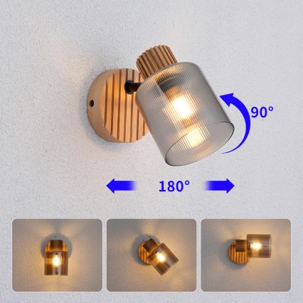 Brilagi - Aplica de perete cu spot HYGGE 1xE14/15W/230V, lemn de hevea/fumuriu