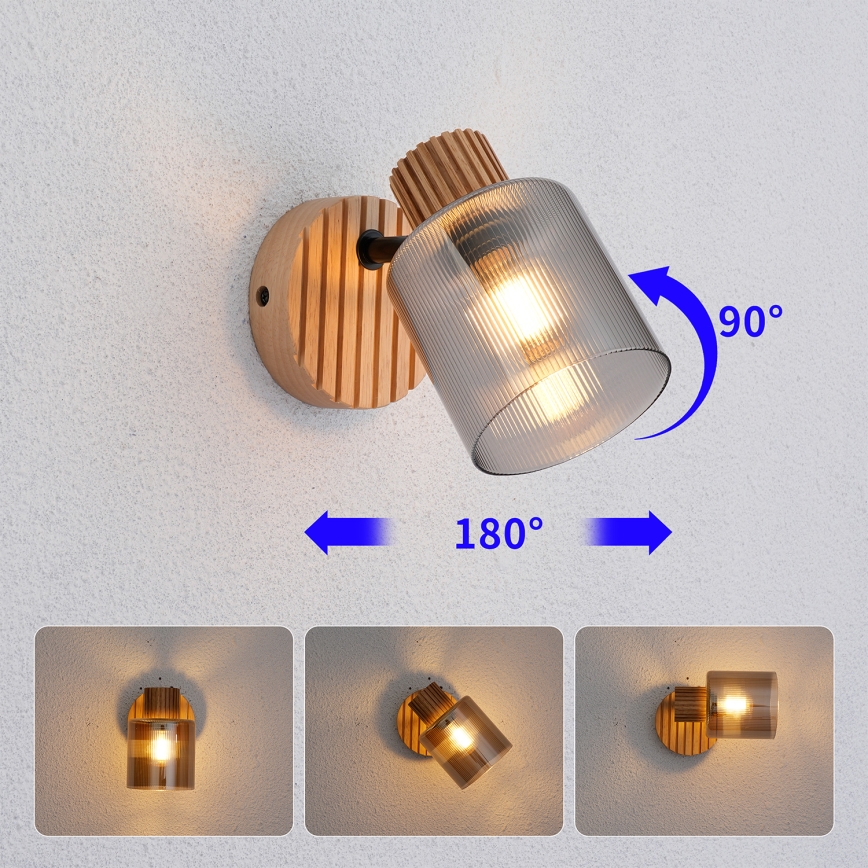 Brilagi - Aplica de perete cu spot HYGGE 1xE14/15W/230V, lemn de hevea/fumuriu