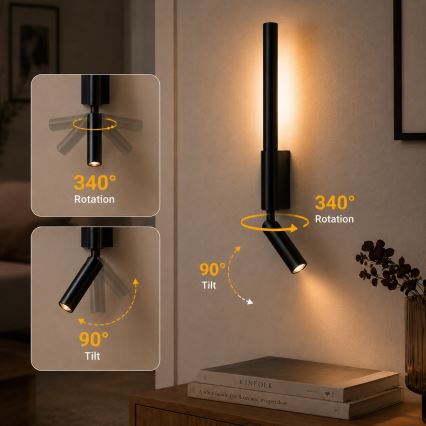 BRILAGI - Aplica de perete cu spot LED VIXON, LED/3W/230V + LED/5W, negru, CRI 90