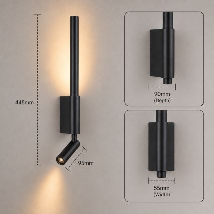 BRILAGI - Aplica de perete cu spot LED VIXON, LED/3W/230V + LED/5W, negru, CRI 90