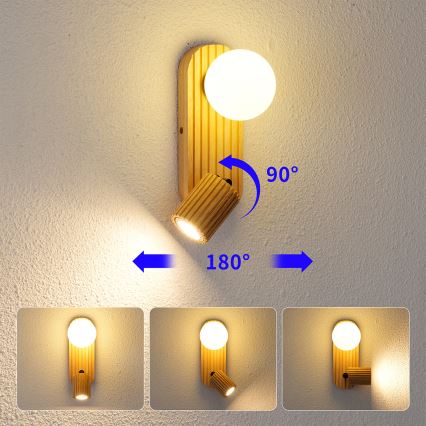 Brilagi - Aplică spot de perete MODERN WOOD, 1xG9/5W/230V + 1xGU10/8W, lemn